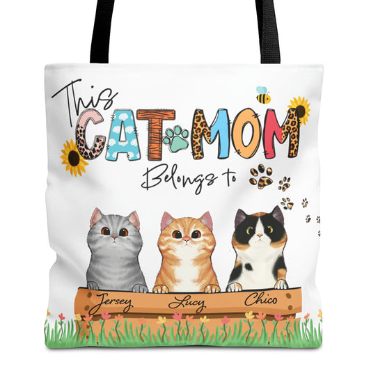 Personalized Cat Mom Tote Bag - Up to 3 Cats - This Cat Mom Belongs To